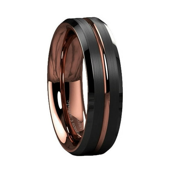 Tungsten Rings for Men Wedding Bands for Him 6mm Black Brushed Rose Gold