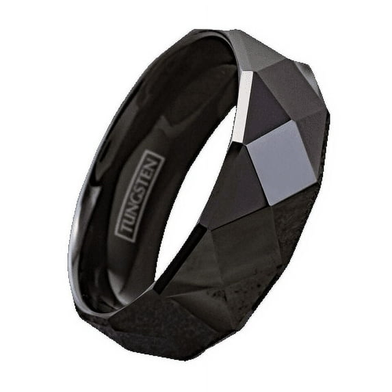 Tungsten Rings for Men Wedding Bands for Him 6mm Black Multi-Faceted