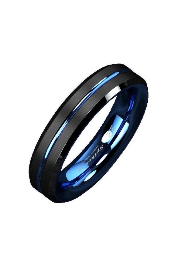Tungsten Rings for Men Wedding Bands for Him 6mm Blue Line Black Brushed