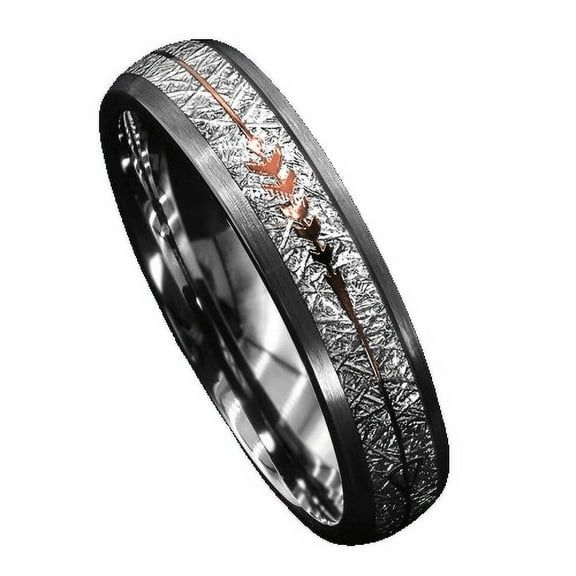 Tungsten Rings for Men Wedding Bands for Him 6mm Silver with Rose Gold Arrow