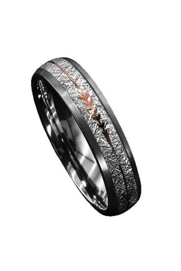 Tungsten Rings for Men Wedding Bands for Him 6mm Silver with Rose Gold Arrow
