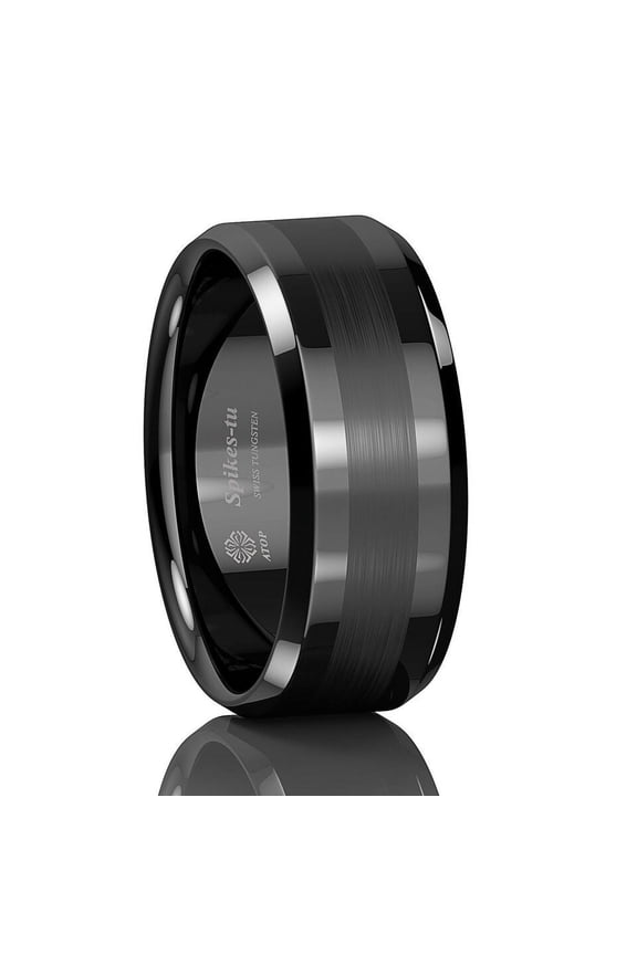 Tungsten Rings for Men Wedding Bands for Him 8mm Black Brushed Center