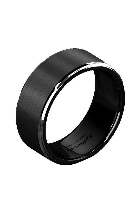 Tungsten Rings for Men Wedding Bands for Him 8mm Black Brushed Silver Stripe