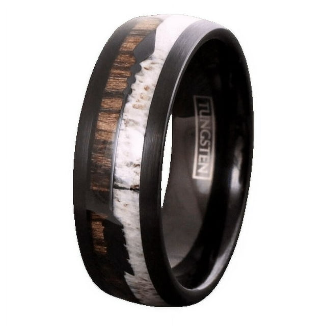 Tungsten Rings for Men Wedding Bands for Him 8mm Black Deer Antler Wood ...