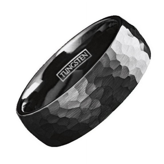 Tungsten Rings for Men Wedding Bands for Him 8mm Black Hammered Comfort Fit