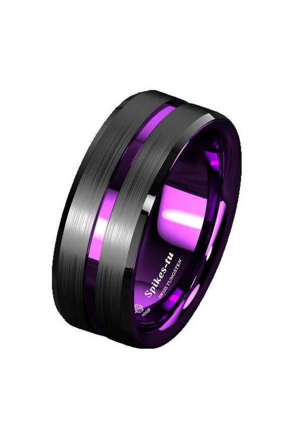 Tungsten Rings for Men Wedding Bands for Him 8mm Black Purple Line