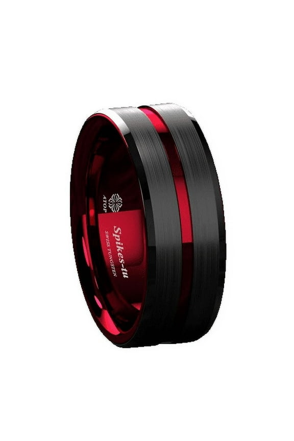 Tungsten Rings for Men Wedding Bands for Him 8mm Black Red Line