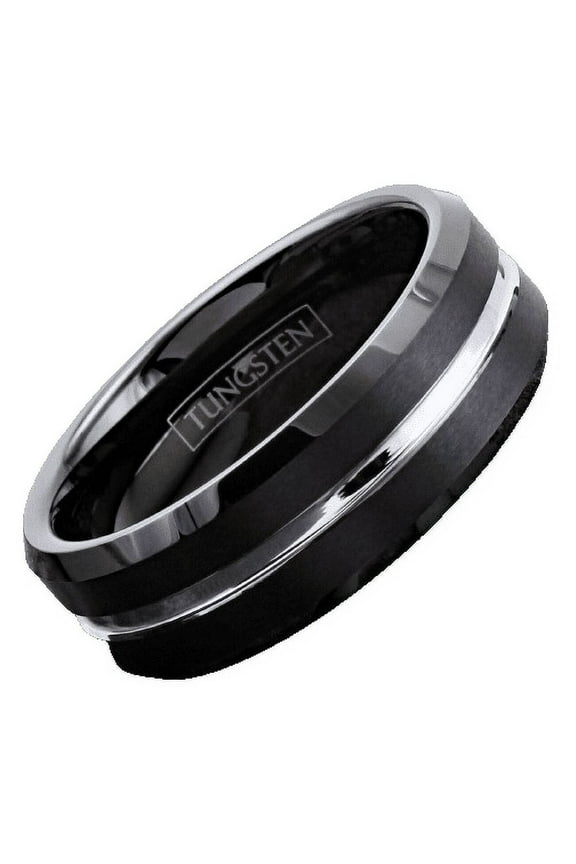 Tungsten Rings for Men Wedding Bands for Him 8mm Black Silver Line