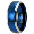 thumbnail image 1 of Tungsten Rings for Men Wedding Bands for Him 8mm Blue Domed with Beveled Silver Edges, 1 of 8