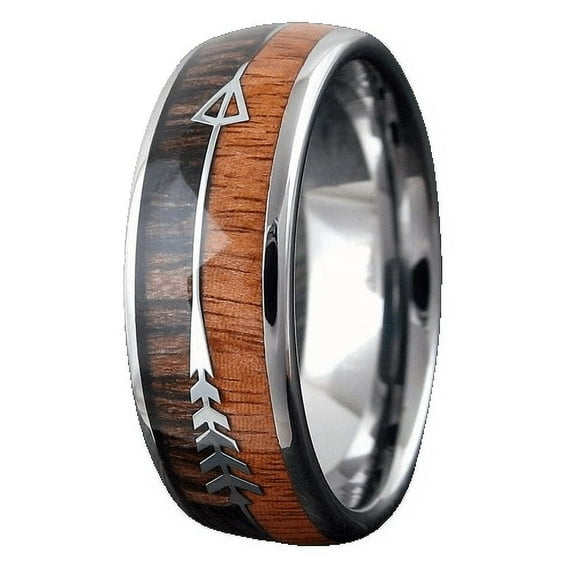 Tungsten Rings for Men Wedding Bands for Him 8mm Silver Wood & Arrow