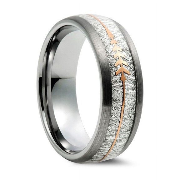 Tungsten Rings for Men Wedding Bands for Him 8mm Silver with Rose Gold Arrow
