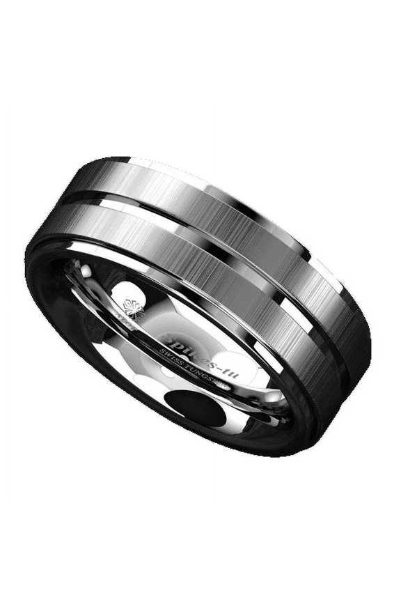 Tungsten Rings for Men Wedding Bands for Him 8mm Vertical Brushed Meteorite