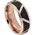 thumbnail image 1 of Tungsten Rings for Men Wedding Bands for Him Womens Wedding Bands for Her 6mm Black Brushed Trapezoid Center Rose Gold, 1 of 7