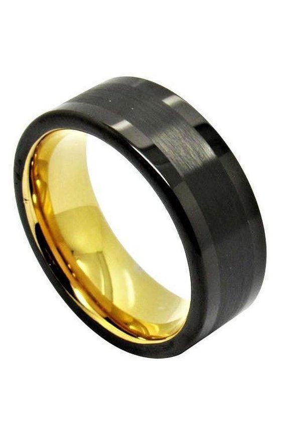Tungsten Rings for Men Wedding Bands for Him Womens Wedding Bands for Her 6mm Black Gold Brushed Wedding