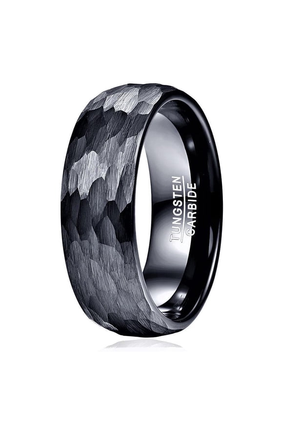Tungsten Rings for Men Wedding Bands for Him Womens Wedding Bands for Her 6mm Black Hammered Handmade