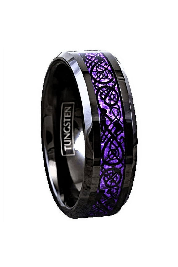 Tungsten Rings for Men Wedding Bands for Him Womens Wedding Bands for Her 6mm Black Purple Carbon Fiber Wedding Band