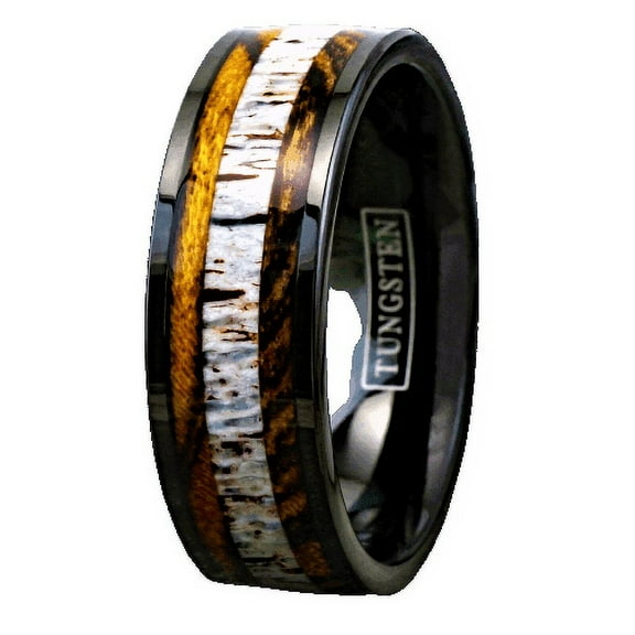 Tungsten Rings for Men Wedding Bands for Him Womens Wedding Bands for Her 6mm Bocote Wood and Deer Antler Wedding Band
