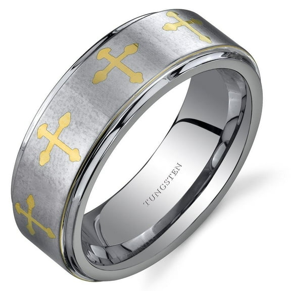 Tungsten Rings for Men Wedding Bands for Him Womens Wedding Bands for Her 6mm Brushed with Gold Cross