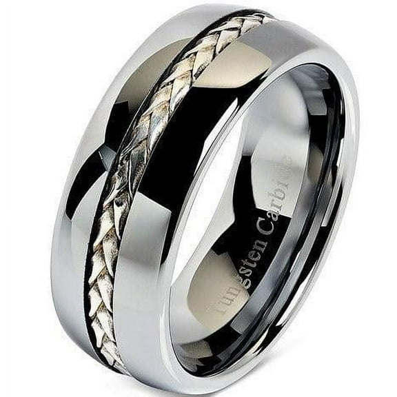 Tungsten Rings for Men Wedding Bands for Him Womens Wedding Bands for Her 6mm Silver Braid Inlay Wedding Band