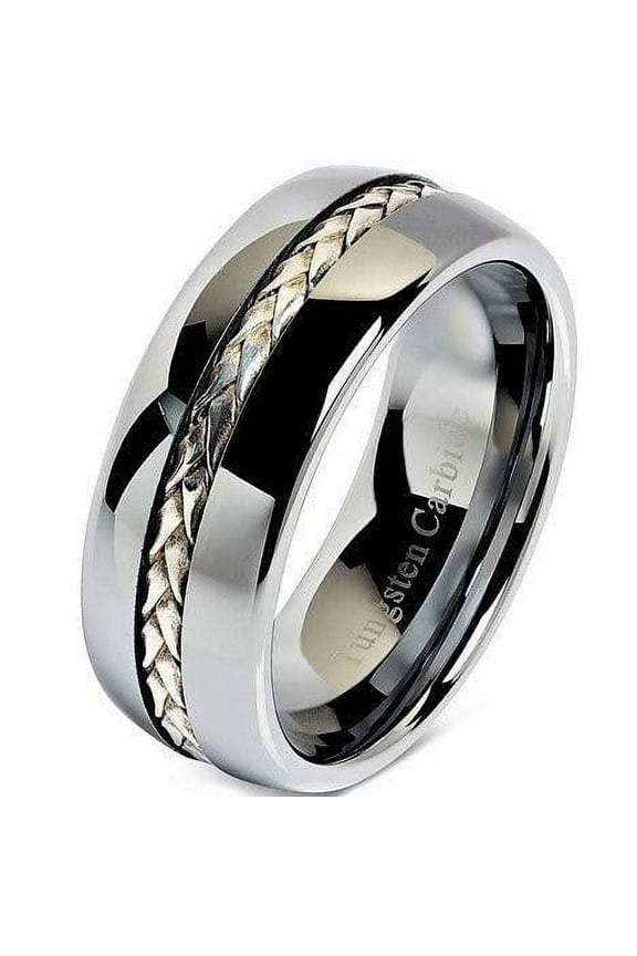 Tungsten Rings for Men Wedding Bands for Him Womens Wedding Bands for Her 6mm Silver Braid Inlay Wedding Band