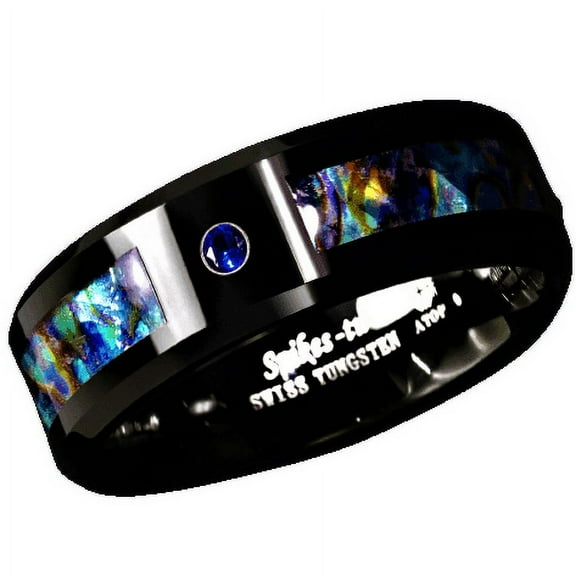 Tungsten Rings for Men Wedding Bands for Him Womens Wedding Bands for Her 8mm Black Blue Diamond Colored glaze Inlay