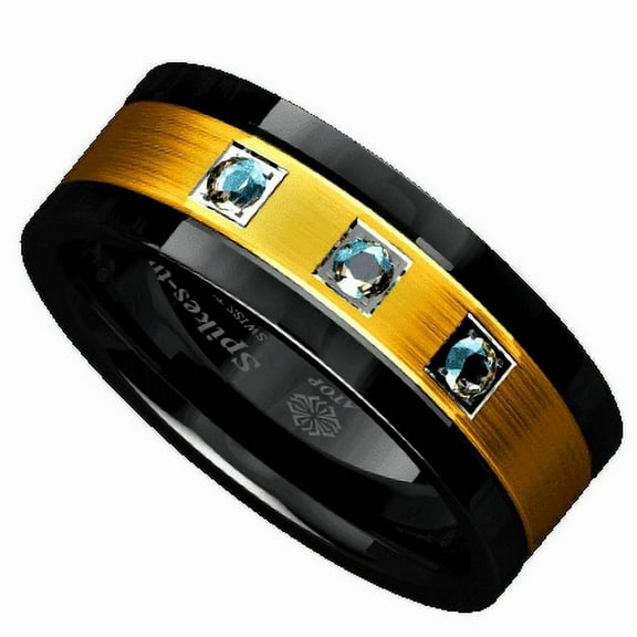 Tungsten Rings for Men Wedding Bands for Him Womens Wedding Bands for Her 8mm Black Brushed Gold Diamonds