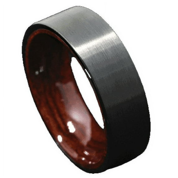 Tungsten Rings for Men Wedding Bands for Him Womens Wedding Bands for Her 8mm Black Brushed Red Sandal Wood Inlay Wedding Band Rings Men's Jewelry