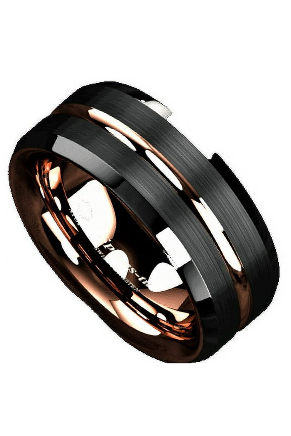 Tungsten Rings for Men Wedding Bands for Him Womens Wedding Bands for Her 8mm Black Brushed Rose Gold