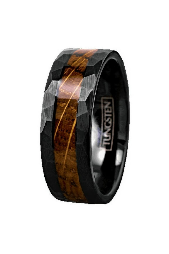 Tungsten Rings for Men Wedding Bands for Him Womens Wedding Bands for Her 8mm Black Charred Whiskey Barrel Wood