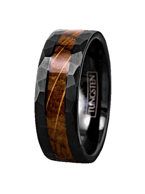 Tungsten Rings for Men Wedding Bands for Him Womens Wedding Bands for Her 8mm Black Charred Whiskey Barrel Wood