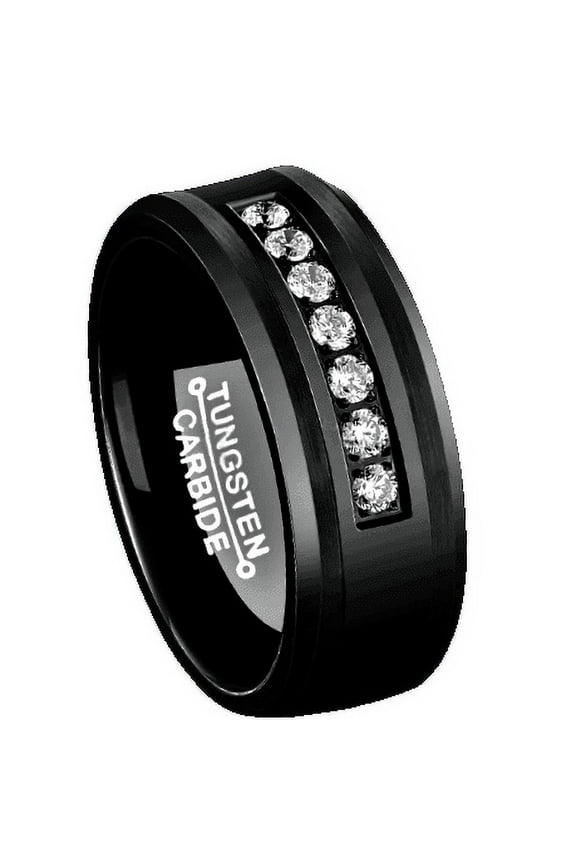 Tungsten Rings for Men Wedding Bands for Him Womens Wedding Bands for Her 8mm Black Diamonds Inlay Comfort Fit