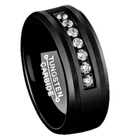 Tungsten Rings for Men Wedding Bands for Him Womens Wedding Bands for Her 8mm Black Diamonds Inlay Comfort Fit