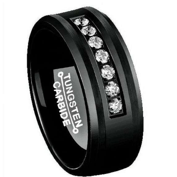 Tungsten Rings for Men Wedding Bands for Him Womens Wedding Bands for Her 8mm Black Diamonds Inlay Comfort Fit