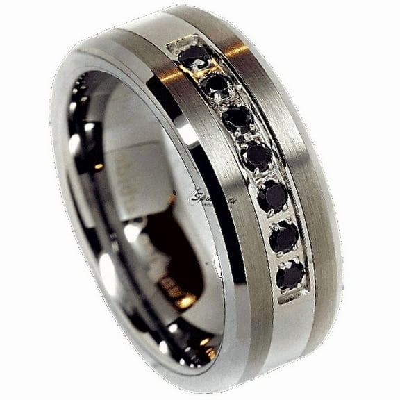 Tungsten Rings for Men Wedding Bands for Him Womens Wedding Bands for Her 8mm Black Diamonds Rings Size 7-15