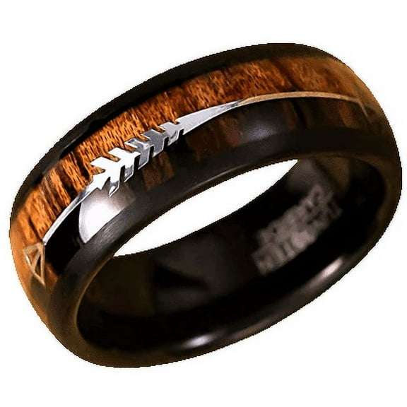 Tungsten Rings for Men Wedding Bands for Him Womens Wedding Bands for Her 8mm Black Dome Wood and Arrow