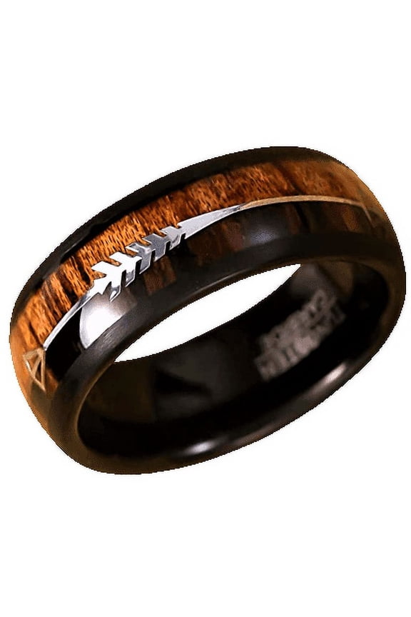 Tungsten Rings for Men Wedding Bands for Him Womens Wedding Bands for Her 8mm Black Dome Wood and Arrow