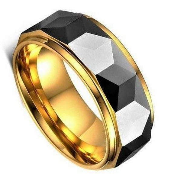 Tungsten Rings for Men Wedding Bands for Him Womens Wedding Bands for Her 8mm Black Gold Diamond Polished