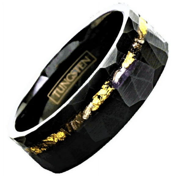 Tungsten Rings for Men Wedding Bands for Him Womens Wedding Bands for Her 8mm Black Meteorite with Gold Flakes