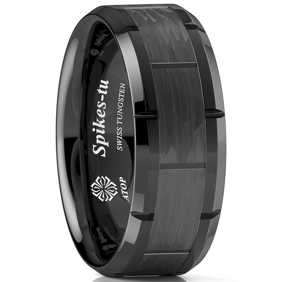Tungsten Rings for Men Wedding Bands for Him Womens Wedding Bands for Her 8mm Black Pattern Brushed