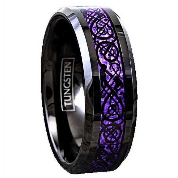 Tungsten Rings for Men Wedding Bands for Him Womens Wedding Bands for Her 8mm Black Purple Carbon Fiber Wedding Band