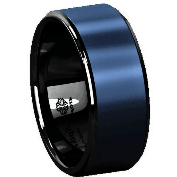 Tungsten Rings for Men Wedding Bands for Him Womens Wedding Bands for Her 8mm Black Sea Blue Brushed Center