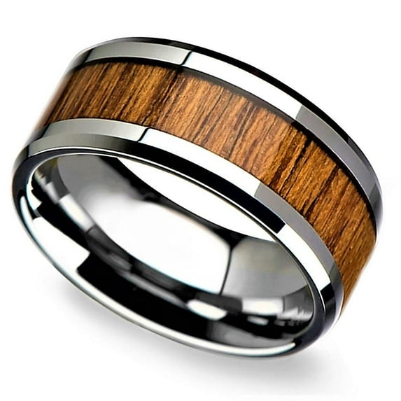 Tungsten Rings for Men Wedding Bands for Him Womens Wedding Bands for Her 8mm Black Wood Inlay Beveled Edge