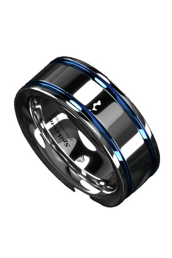 Tungsten Rings for Men Wedding Bands for Him Womens Wedding Bands for Her 8mm Blue Grooved Lines