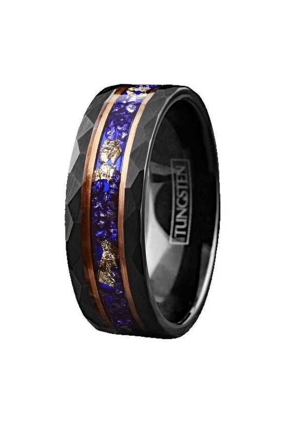 Tungsten Rings for Men Wedding Bands for Him Womens Wedding Bands for Her 8mm Blue Sapphire with 24K Gold Foil Leaf