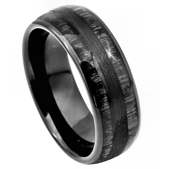 Tungsten Rings for Men Wedding Bands for Him Womens Wedding Bands for Her 8mm Charcoal Wood Inlay