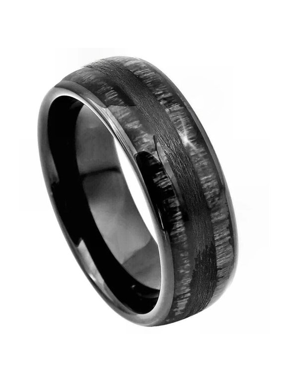 Tungsten Rings for Men Wedding Bands for Him Womens Wedding Bands for Her 8mm Charcoal Wood Inlay