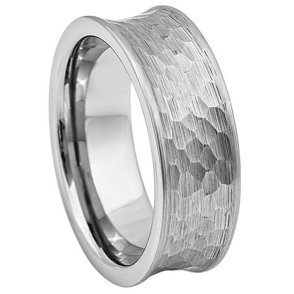 Tungsten Rings for Men Wedding Bands for Him Womens Wedding Bands for Her 8mm Concave Hammered Brush