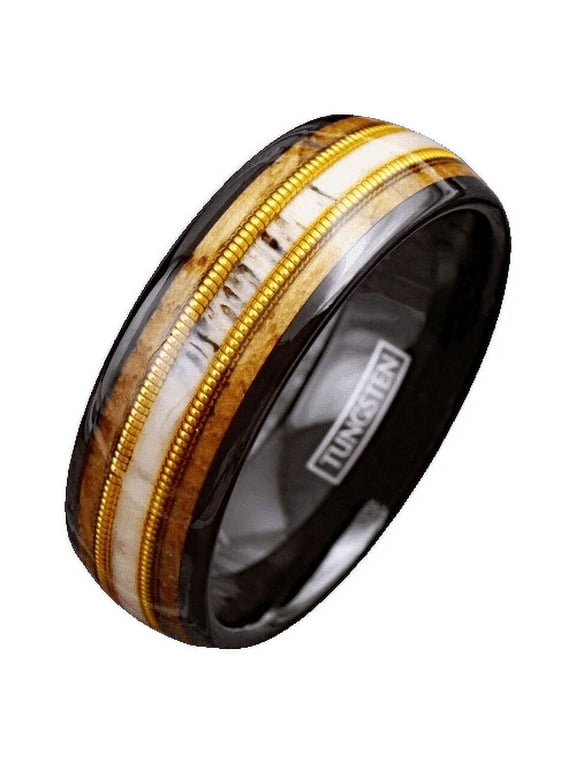 Tungsten Rings for Men Wedding Bands for Him Womens Wedding Bands for Her 8mm Deer Antler Whiskey Barrel Guitar String
