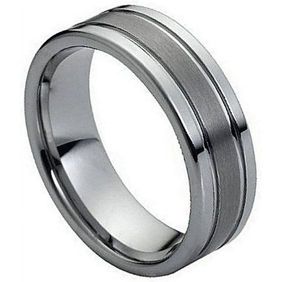 Tungsten Rings for Men Wedding Bands for Him Womens Wedding Bands for Her 8mm Double Grooved with Brushed Center