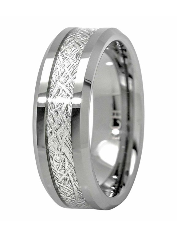 Tungsten Rings for Men Wedding Bands for Him Womens Wedding Bands for Her 8mm Earth's Metal Center Inlay